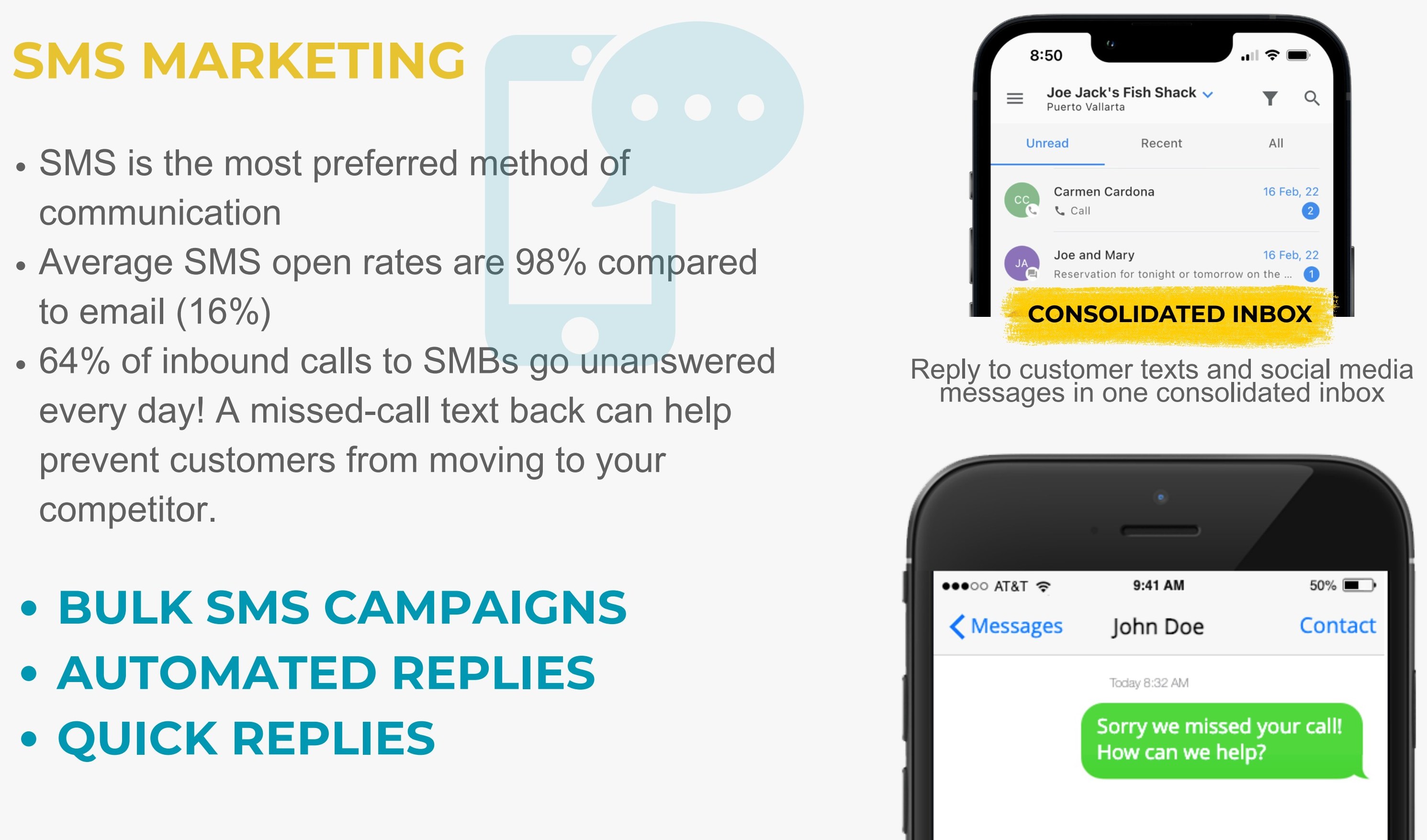 SMS Marketing & Missed-Call Text-Back example by The Mustard Seed Agency