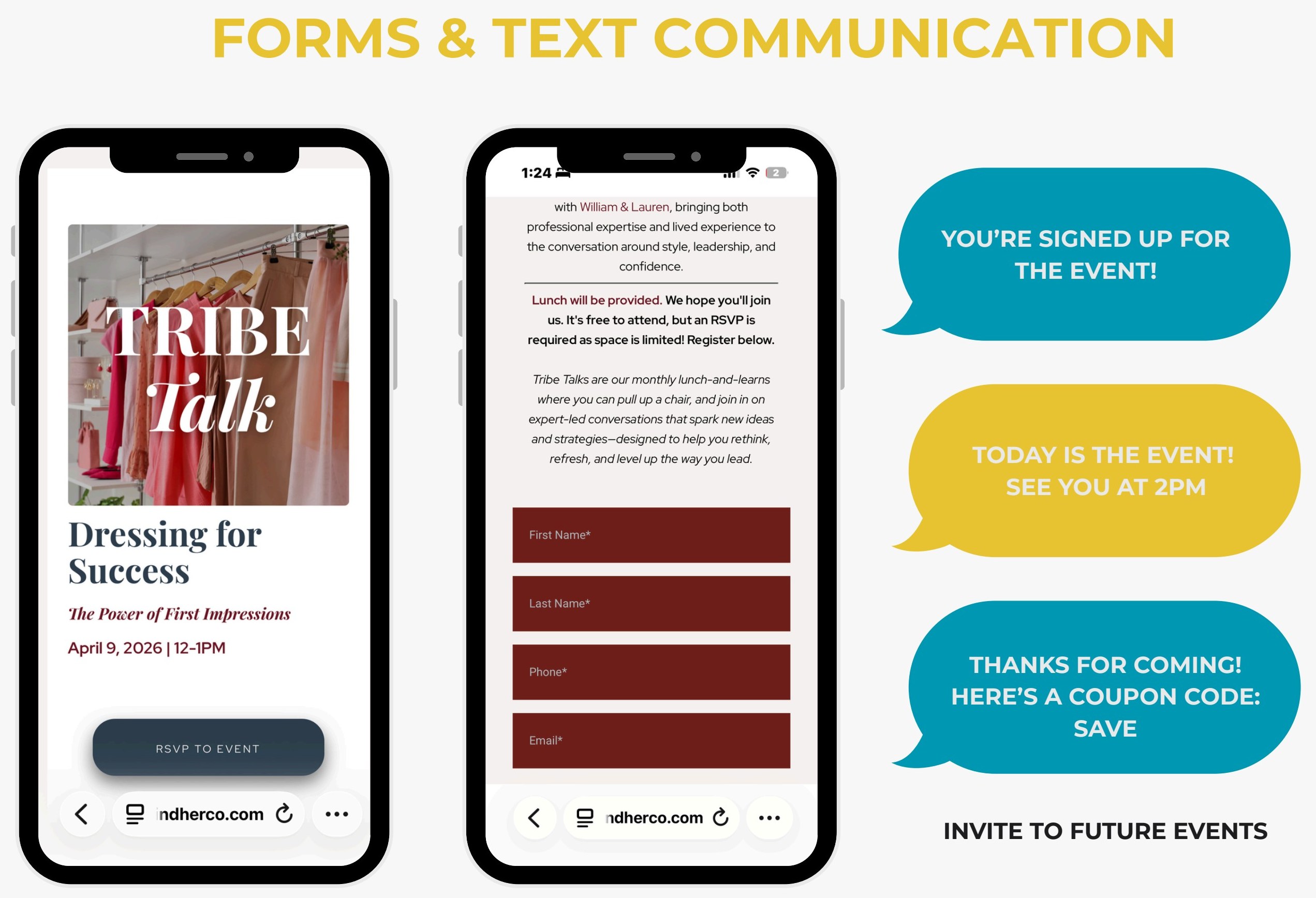 Forms, RSVPs & Event Text Communication example by The Mustard Seed Agency
