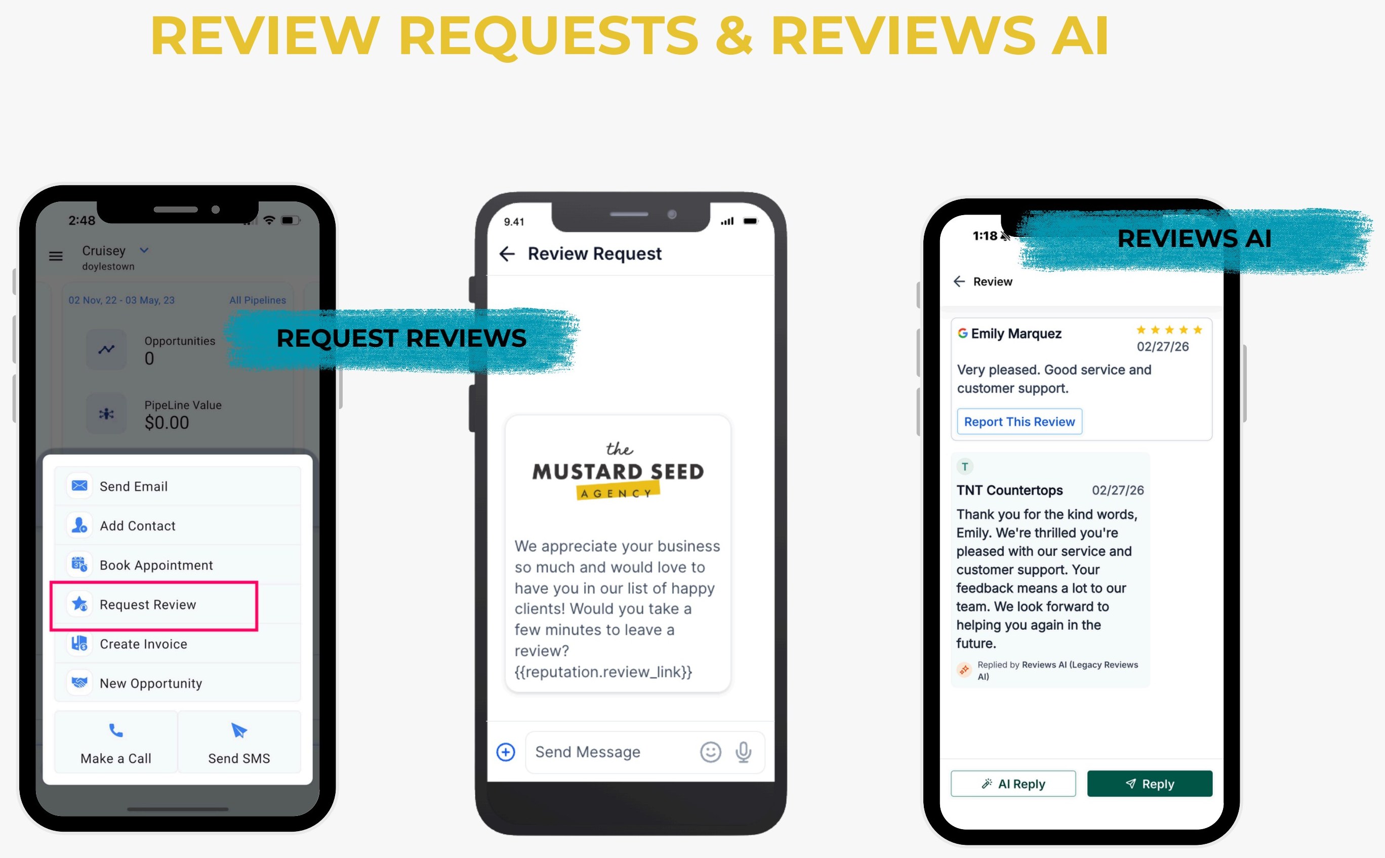 Review Requests & Reviews AI example by The Mustard Seed Agency