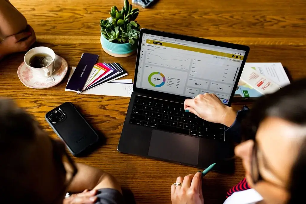 Small business website design example with analytics dashboard