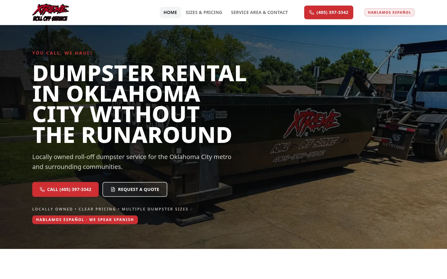 Xtreme Roll Off Service website design by The Mustard Seed Agency